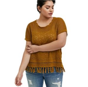 Torrid Crochet Cropped Dolman Top With fringe 100% Cotton